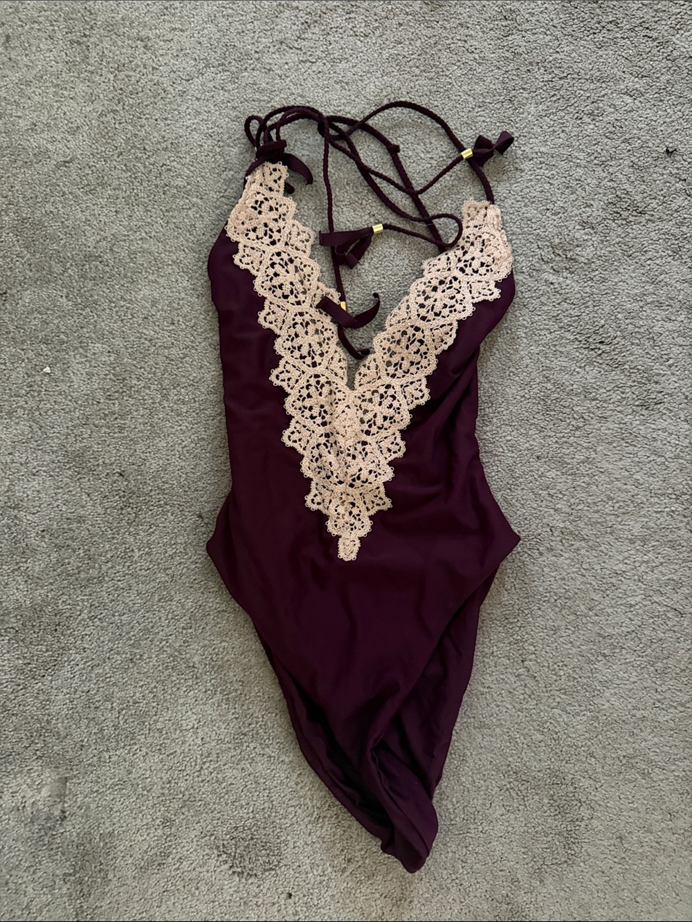 Women's Burgundy Lace-Trim One-Piece Bathingsuit